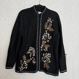 Embroidered Wool Sweater Jacket XL